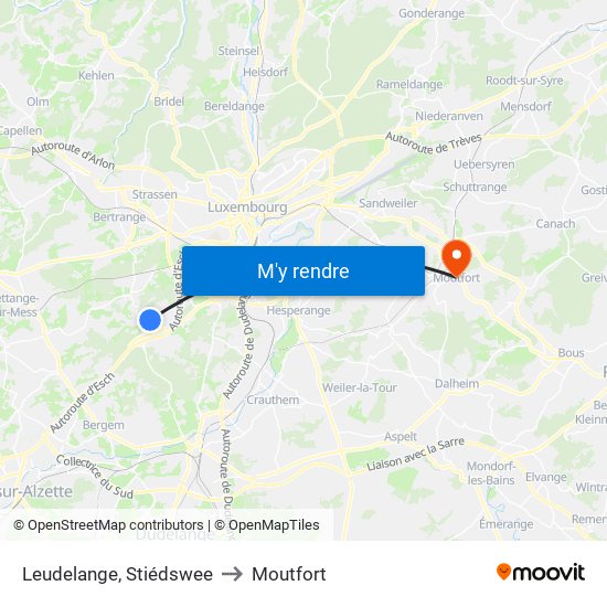 Leudelange, Stiédswee to Moutfort map