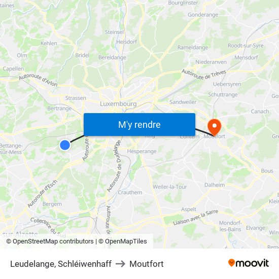 Leudelange, Schléiwenhaff to Moutfort map