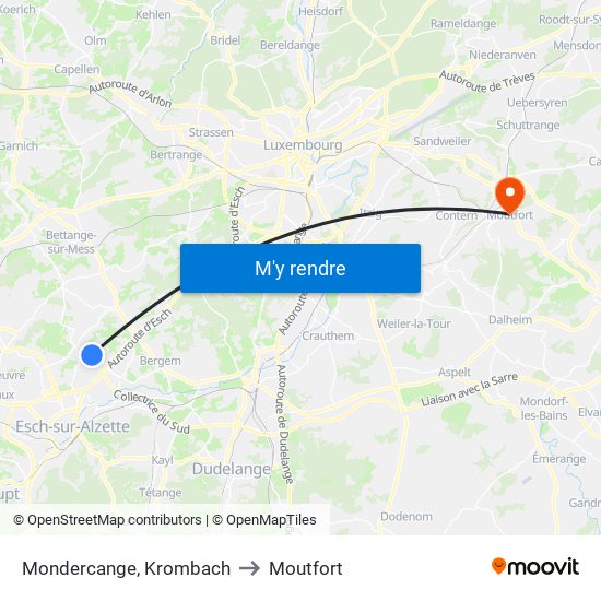 Mondercange, Krombach to Moutfort map
