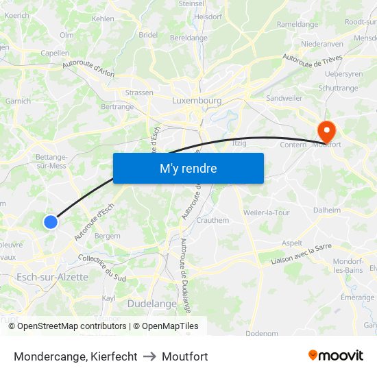 Mondercange, Kierfecht to Moutfort map