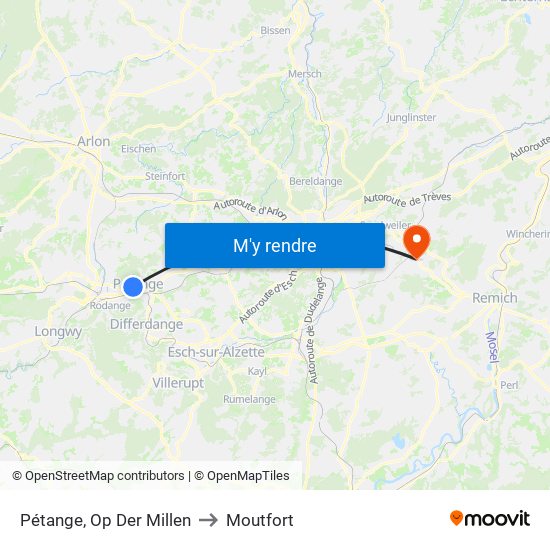 Pétange, Op Der Millen to Moutfort map