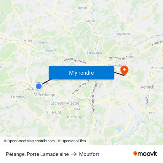 Pétange, Porte Lamadelaine to Moutfort map