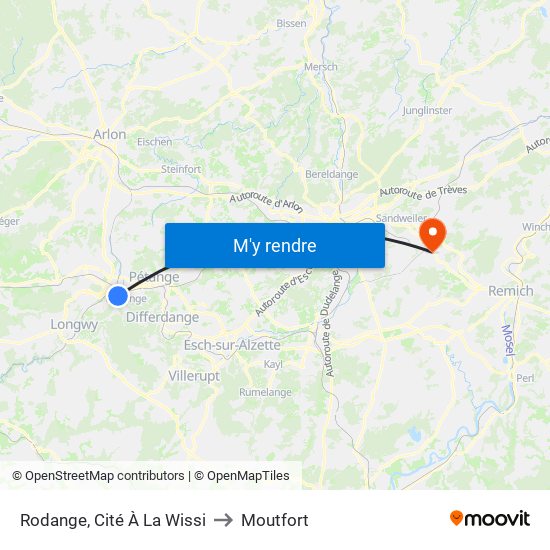 Rodange, Cité À La Wissi to Moutfort map