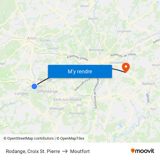 Rodange, Croix St. Pierre to Moutfort map