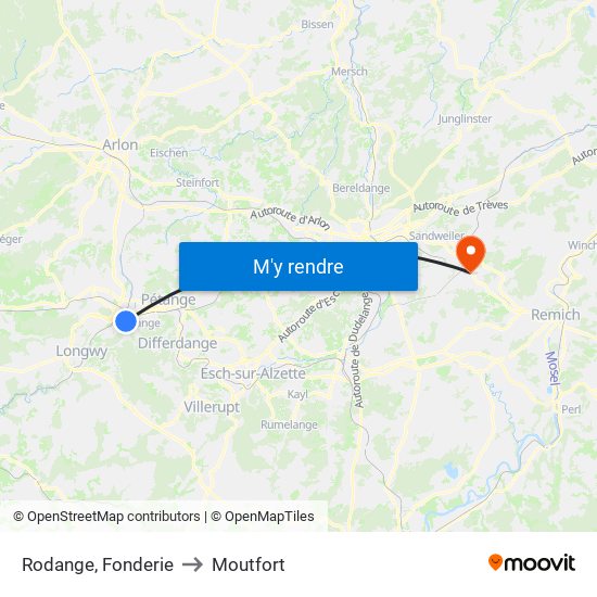 Rodange, Fonderie to Moutfort map