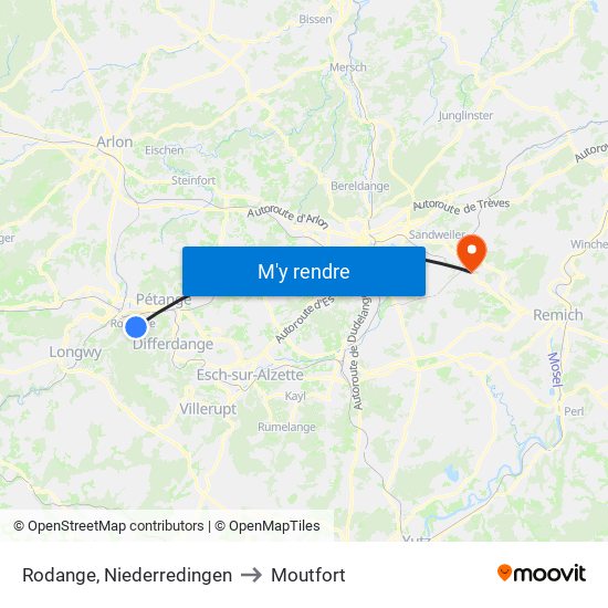 Rodange, Niederredingen to Moutfort map