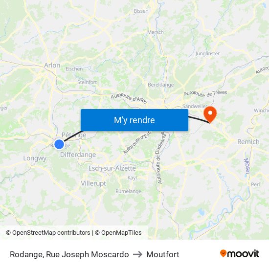 Rodange, Rue Joseph Moscardo to Moutfort map