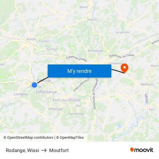 Rodange, Wissi to Moutfort map