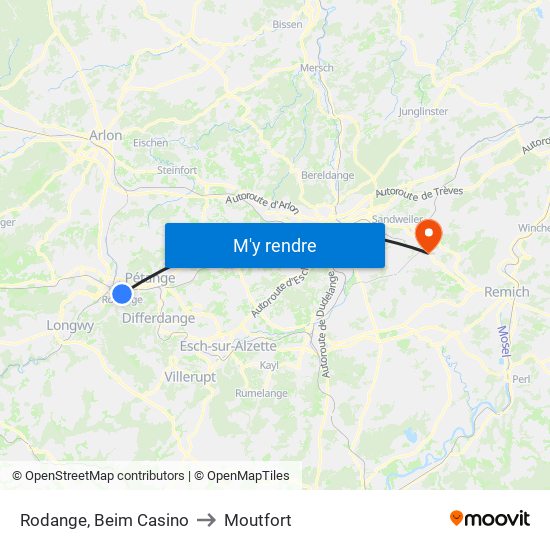 Rodange, Beim Casino to Moutfort map