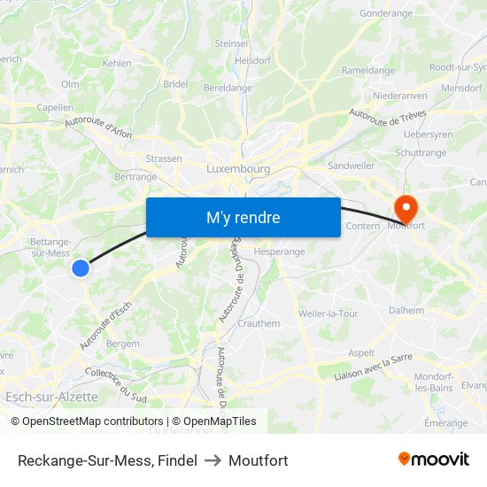 Reckange-Sur-Mess, Findel to Moutfort map
