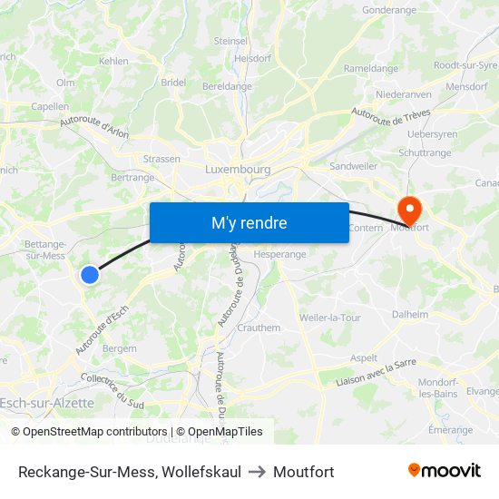 Reckange-Sur-Mess, Wollefskaul to Moutfort map