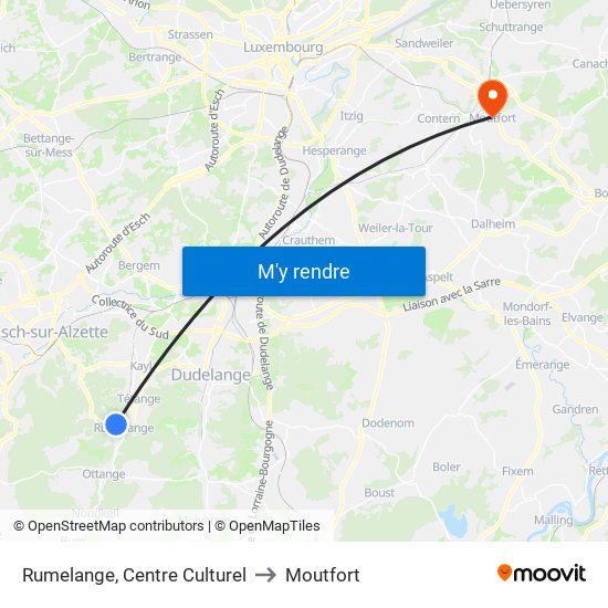 Rumelange, Centre Culturel to Moutfort map