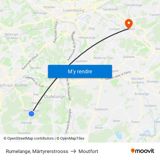 Rumelange, Märtyrerstrooss to Moutfort map