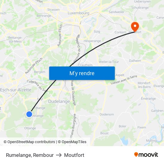 Rumelange, Rembour to Moutfort map