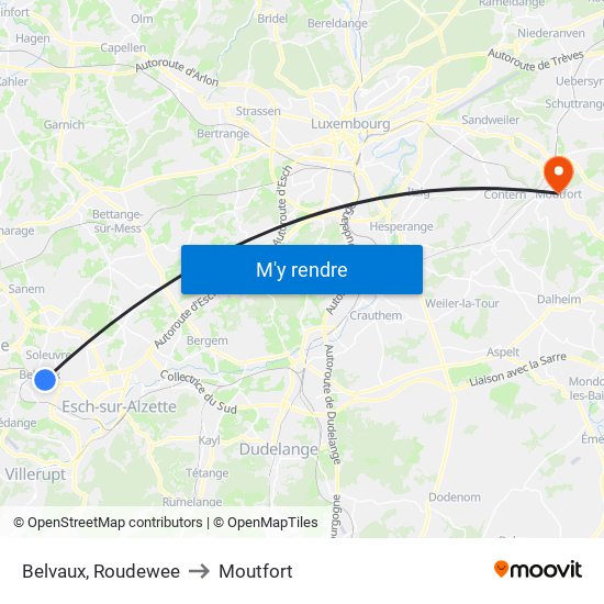 Belvaux, Roudewee to Moutfort map