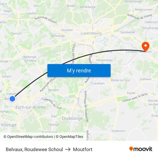 Belvaux, Roudewee Schoul to Moutfort map