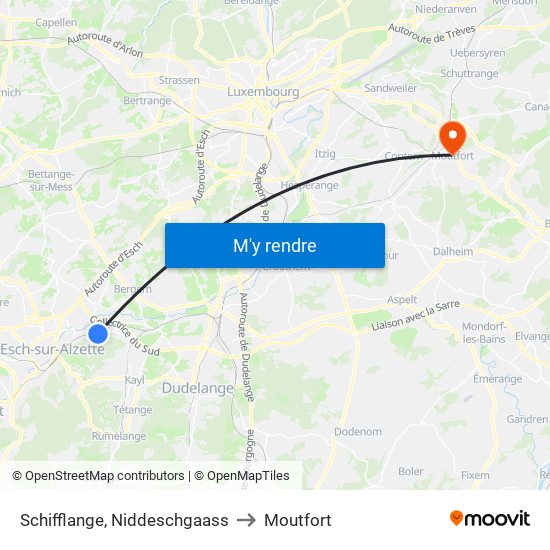 Schifflange, Niddeschgaass to Moutfort map