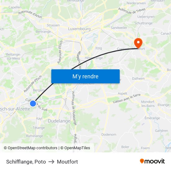 Schifflange, Poto to Moutfort map