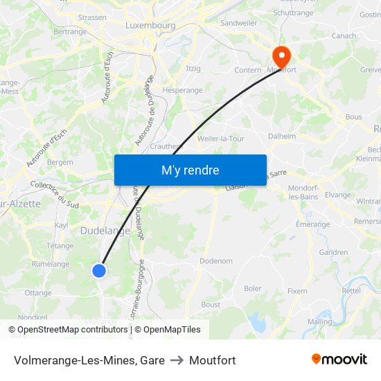 Volmerange-Les-Mines, Gare to Moutfort map