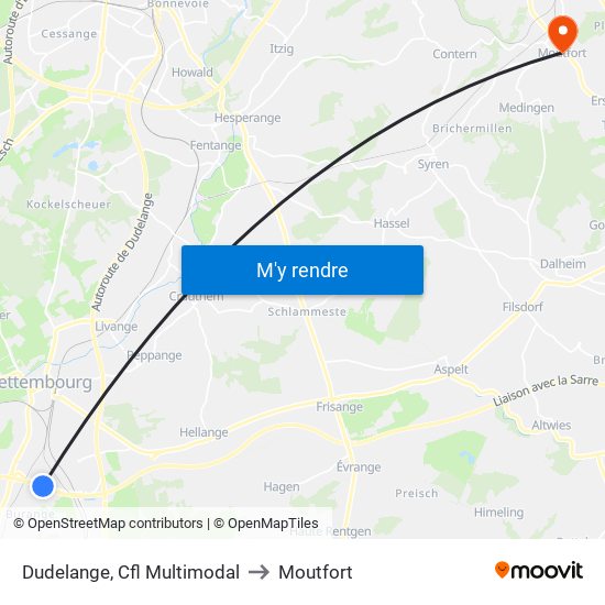 Dudelange, Cfl Multimodal to Moutfort map
