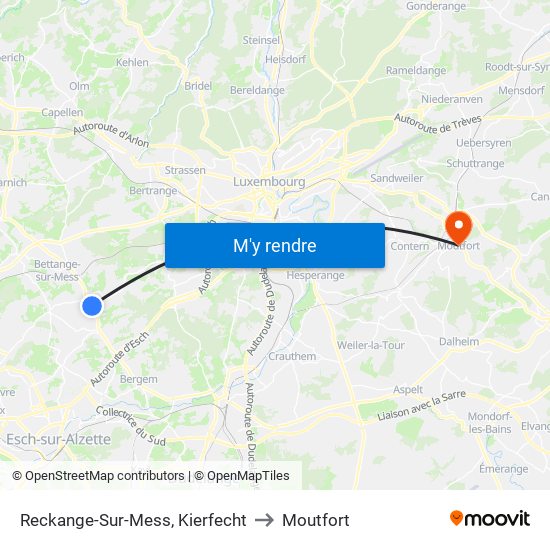 Reckange-Sur-Mess, Kierfecht to Moutfort map