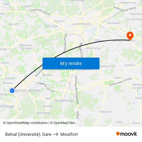 Belval (Université), Gare to Moutfort map