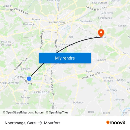 Noertzange, Gare to Moutfort map
