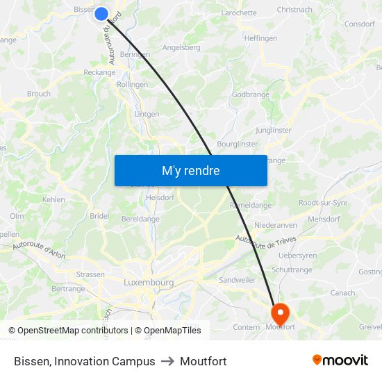 Bissen, Innovation Campus to Moutfort map