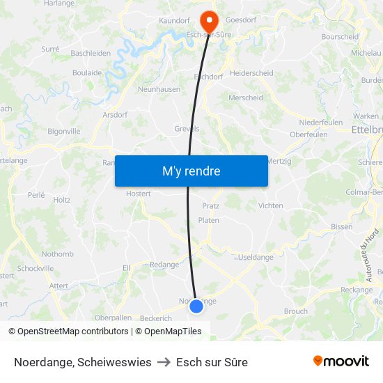 Noerdange, Scheiweswies to Esch sur Sûre map