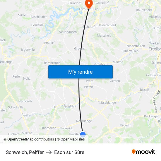 Schweich, Peiffer to Esch sur Sûre map