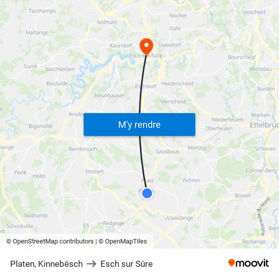 Platen, Kinnebësch to Esch sur Sûre map