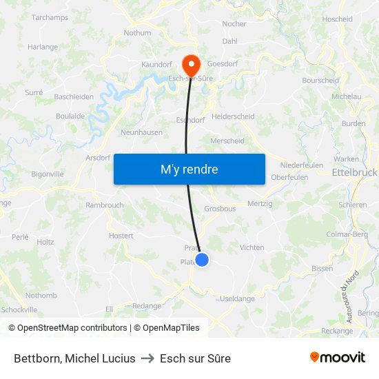 Bettborn, Michel Lucius to Esch sur Sûre map