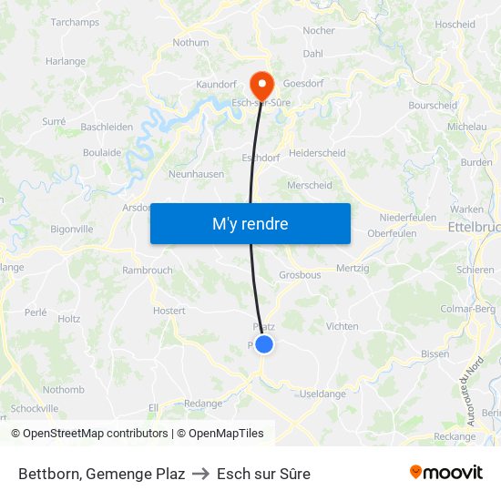 Bettborn, Gemenge Plaz to Esch sur Sûre map