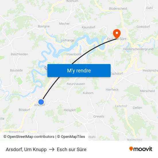 Arsdorf, Um Knupp to Esch sur Sûre map