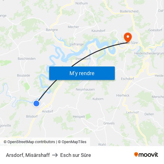 Arsdorf, Misärshaff to Esch sur Sûre map