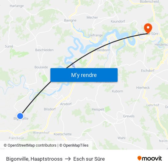 Bigonville, Haaptstrooss to Esch sur Sûre map