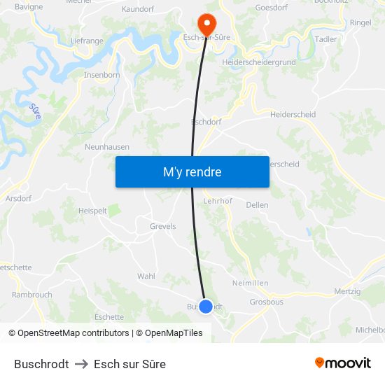 Buschrodt to Esch sur Sûre map