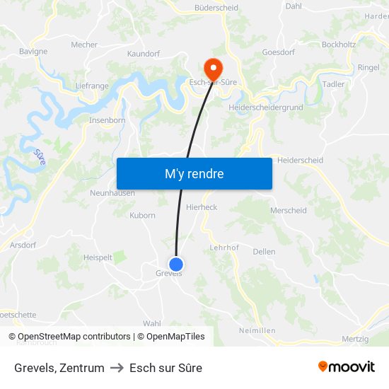 Grevels, Zentrum to Esch sur Sûre map