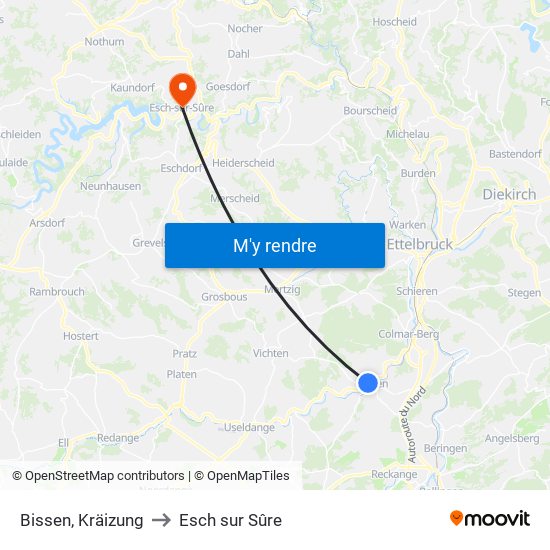 Bissen, Kräizung to Esch sur Sûre map