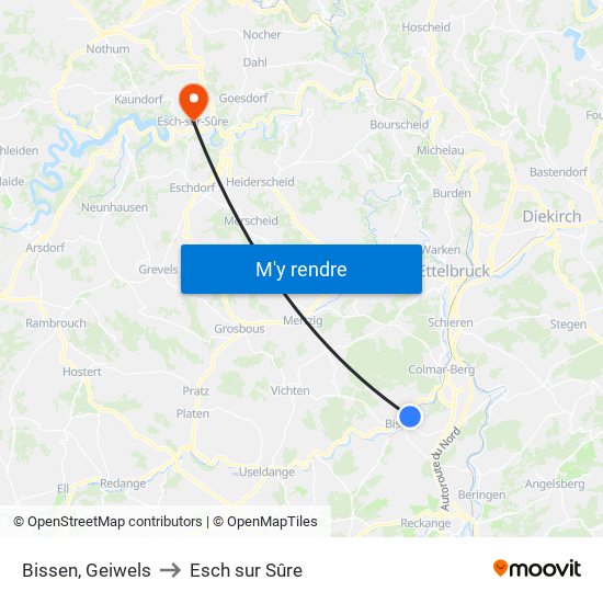 Bissen, Geiwels to Esch sur Sûre map