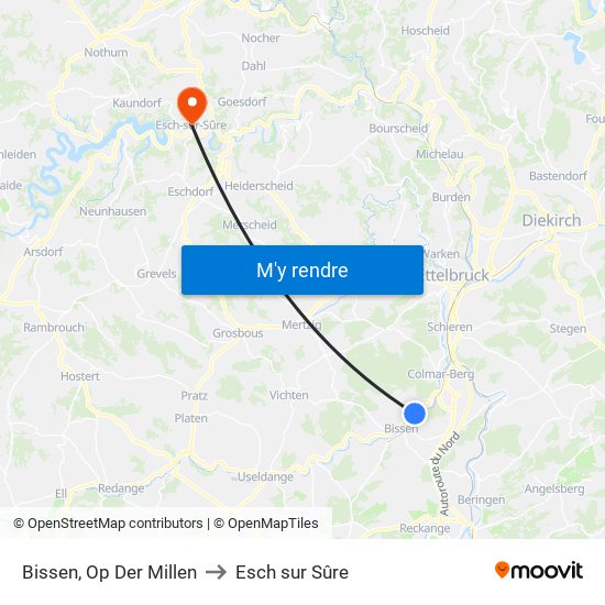 Bissen, Op Der Millen to Esch sur Sûre map