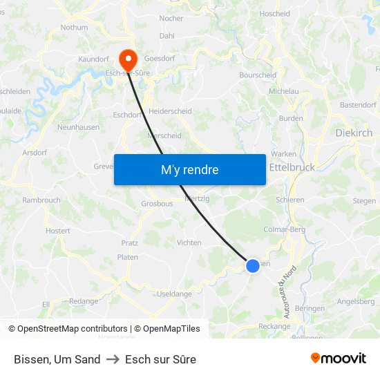 Bissen, Um Sand to Esch sur Sûre map