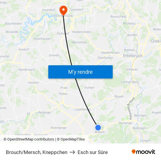 Brouch/Mersch, Kneppchen to Esch sur Sûre map