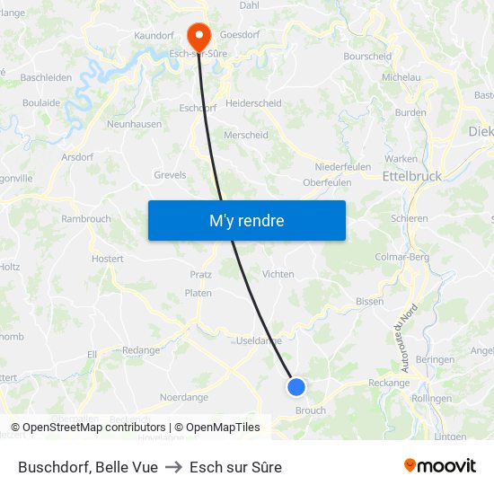 Buschdorf, Belle Vue to Esch sur Sûre map