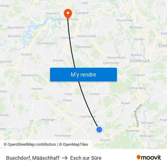 Buschdorf, Määschhaff to Esch sur Sûre map