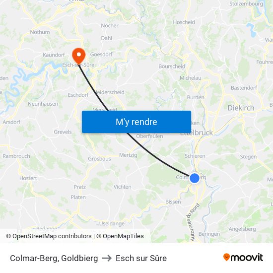 Colmar-Berg, Goldbierg to Esch sur Sûre map