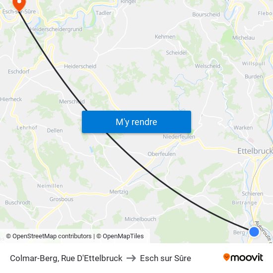 Colmar-Berg, Rue D'Ettelbruck to Esch sur Sûre map