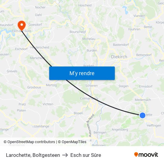 Larochette, Boltgesteen to Esch sur Sûre map