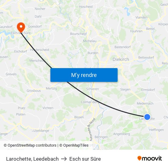 Larochette, Leedebach to Esch sur Sûre map