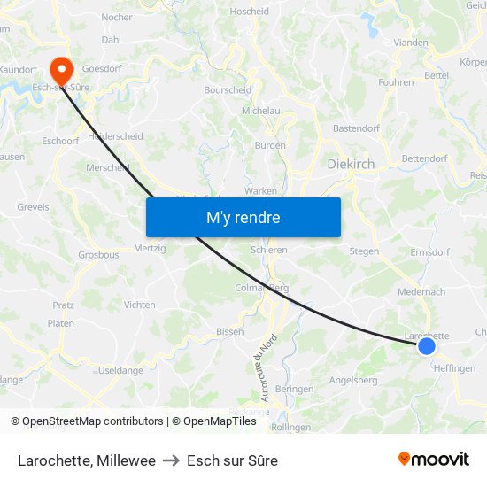 Larochette, Millewee to Esch sur Sûre map